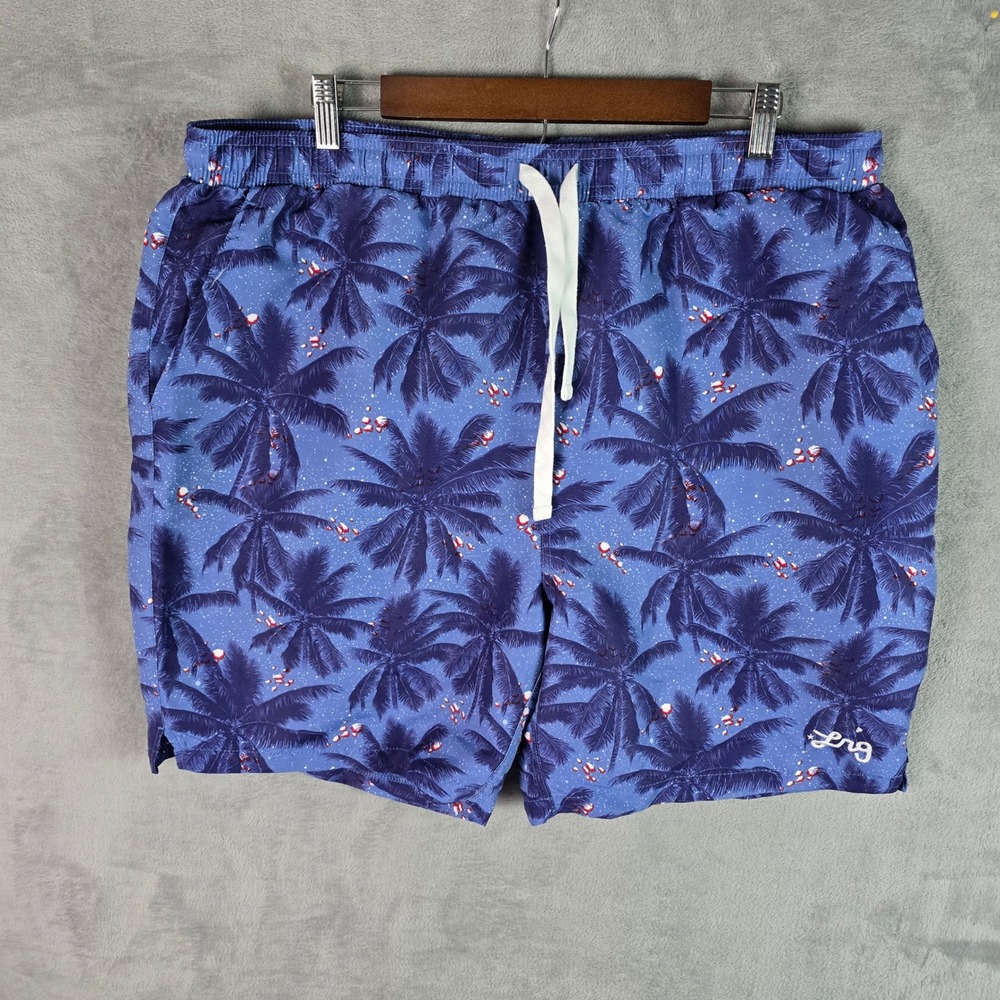 LRG Lifted Research Group Mens Palm Tree Swim Trunks Blue 2XL XXL Drawstring